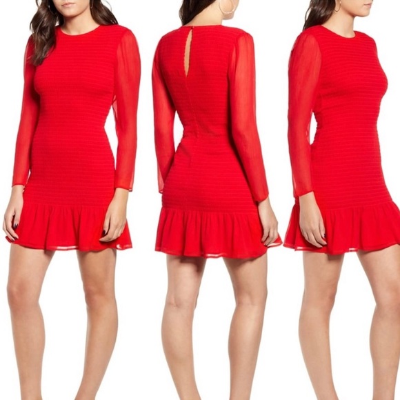 Leith Smocked Long Sleeve Red Dress - Picture 2 of 6